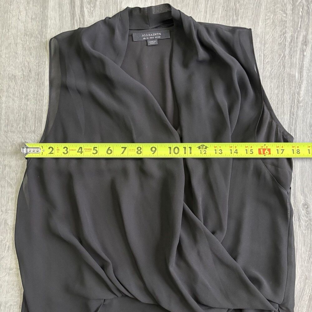 All Saints Cathea Dress Women Size 6 US, 38 EU Black Sleeveless Chiffon Drape - Picture 9 of 10